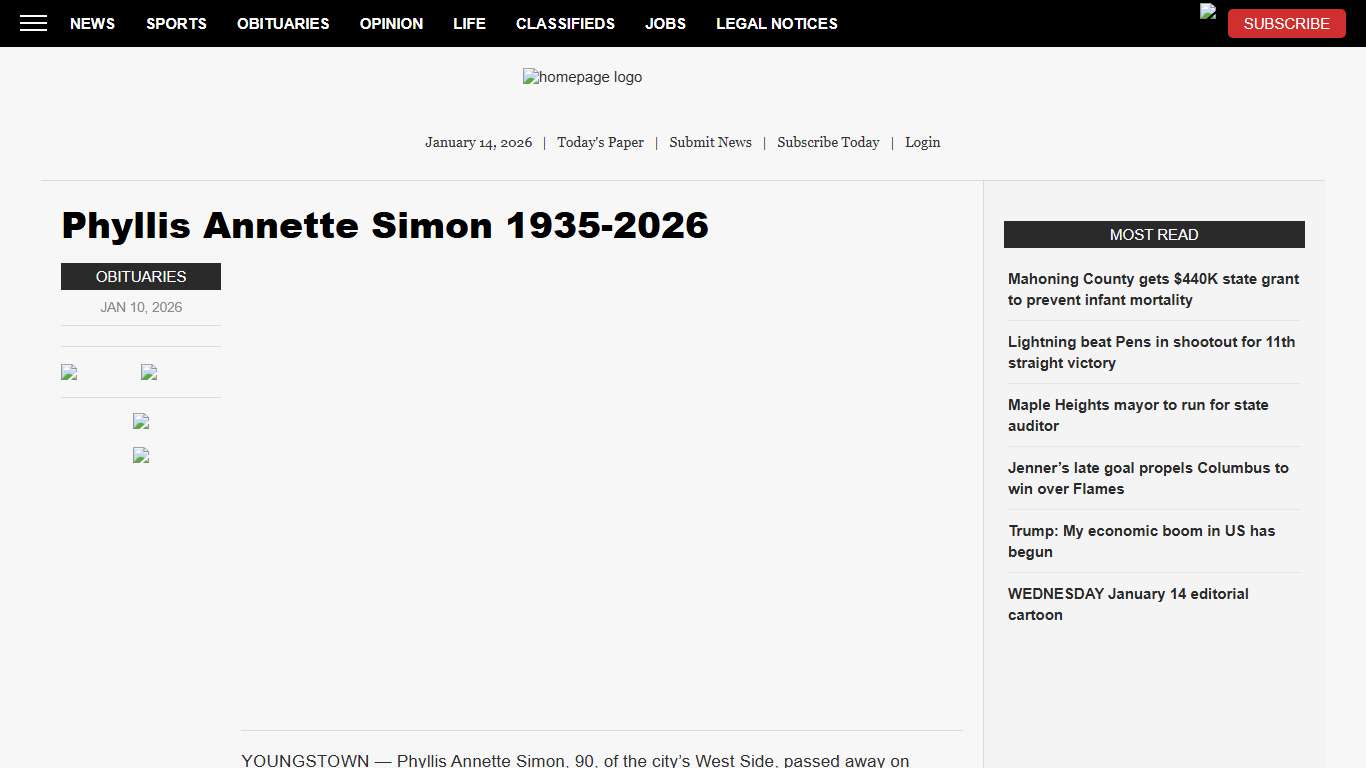 Phyllis Annette Simon 1935-2026 News, Sports, Jobs - The Vindicator