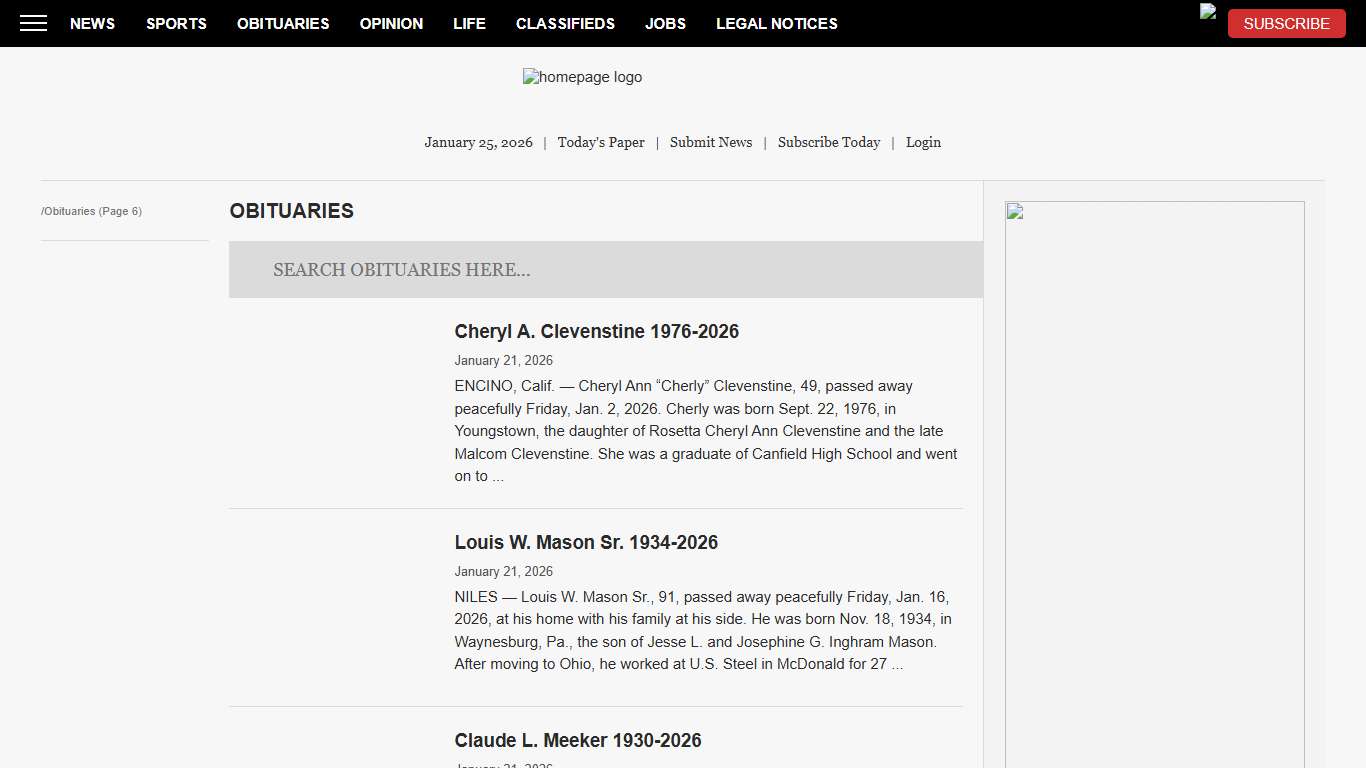 Obituaries News, Sports, Jobs - The Vindicator