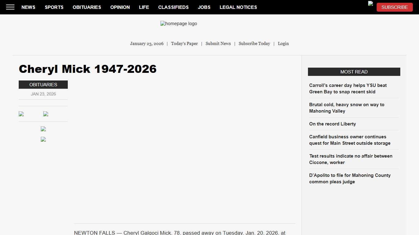 Cheryl Mick 1947-2026 News, Sports, Jobs - The Vindicator